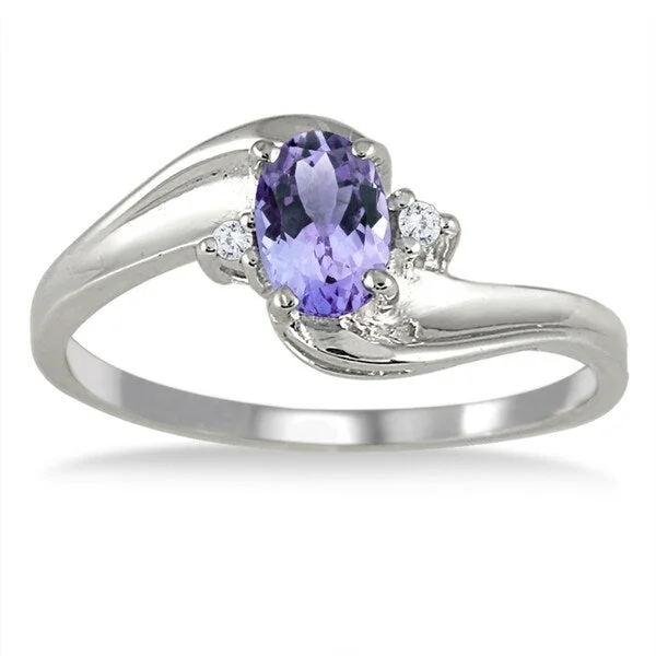 Women’s statement rings-Tanzanite Gemstone and Diamond Wave Ring 14k White Gold