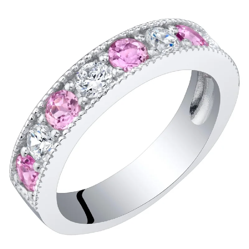 Women’s sterling silver rings-Sterling Silver 0.75 ct Created Pink Sapphire Stackable Ring