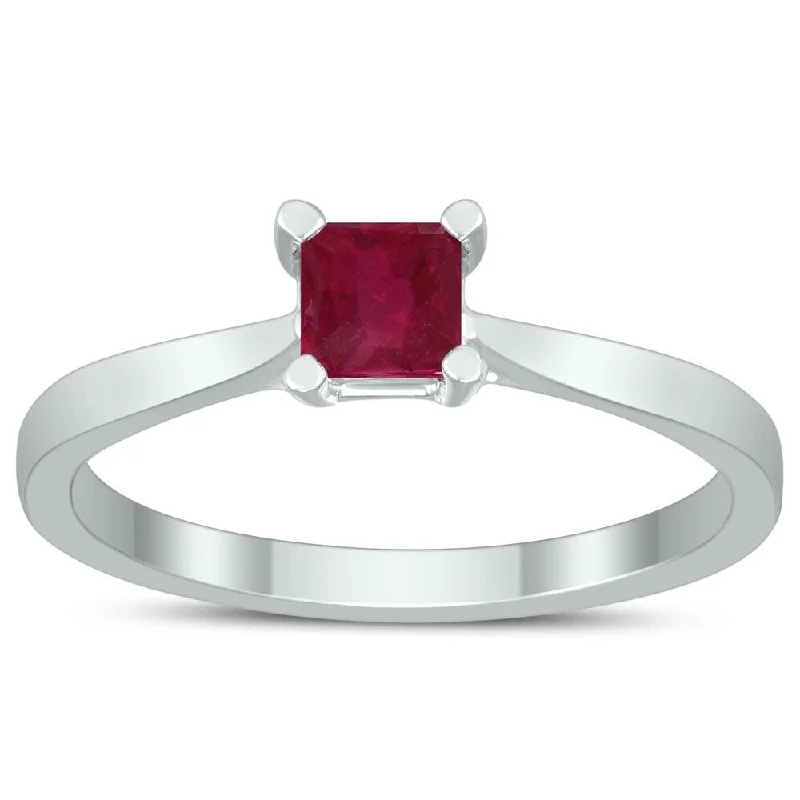 Women’s unique wedding rings-Square Princess Cut 4MM Ruby Solitaire Ring in 10K White Gold