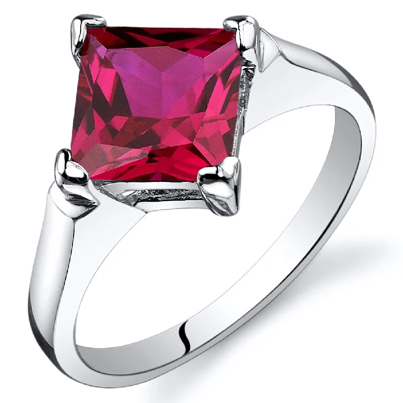 Women’s wedding ring sets-Sterling Silver 2.25 ct Created Ruby Solitaire Ring