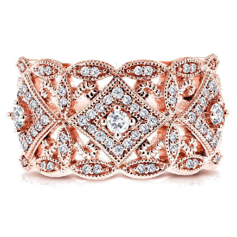 Women’s statement rings-Annello by Kobelli 10k Rose Gold 1/2ct TDW Diamond Antique Filigree Wide Anniversary Ring