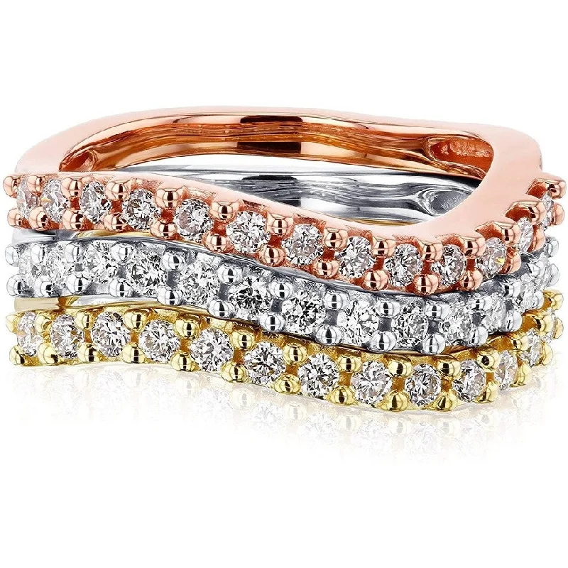 Women’s geometric rings-Annello by Kobelli 14k Gold Diamond Wavy Stackable Rings 3-Piece Set (GH/SI)