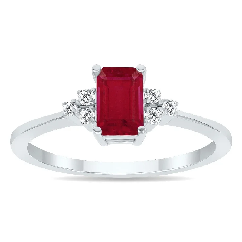 Women’s halo rings-Ruby and Diamond Regal Ring in 10k White Gold