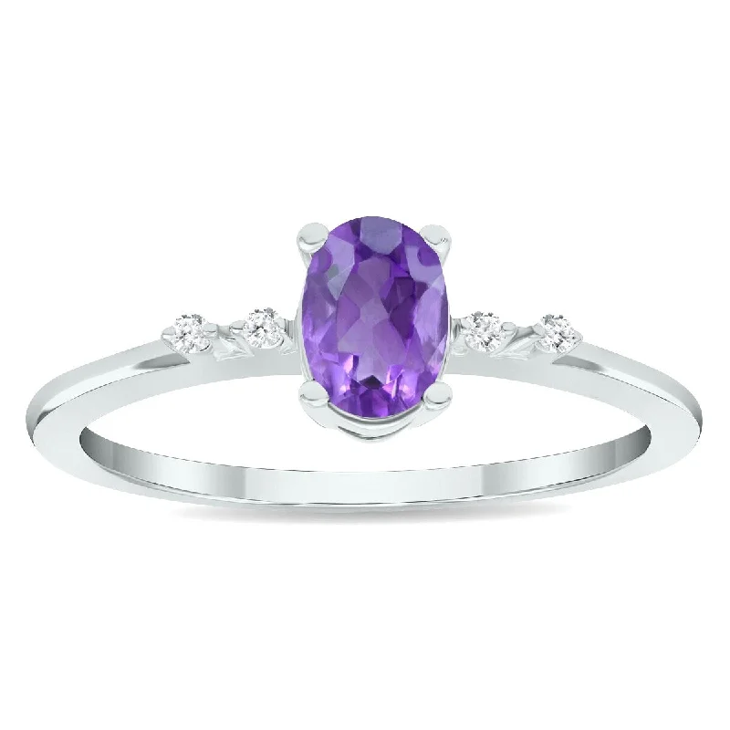 Women’s crystal rings-Women's Amethyst and Diamond Sparkle Ring in 10K White Gold