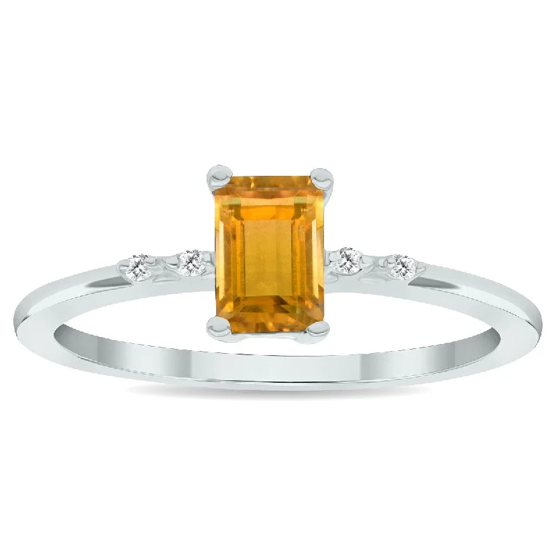 Women’s twisted rings-Women's Citrine and Diamond Sparkle Ring in 10K White Gold