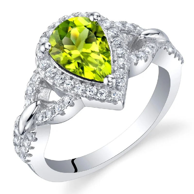 Women’s classic rings-Sterling Silver 1.25 ct Peridot Halo Ring