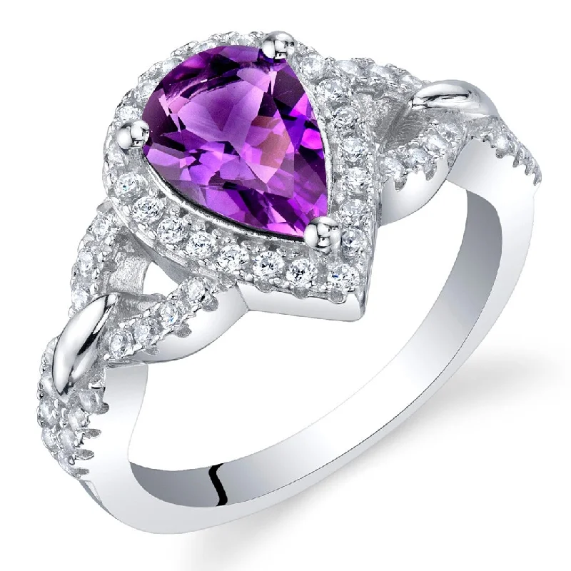 Women’s minimalist rings-Sterling Silver 1 ct Amethyst Halo Ring