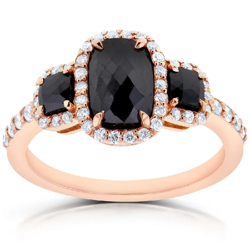 Women’s infinity engagement rings-Annello by Kobelli 14k Rose Gold 2ct TDW Cushion Three Stone Black and White Diamond Ring