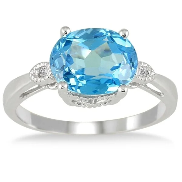 Women’s diamond solitaire rings-3 1/2 Carat Blue Topaz and Diamond Ring in 10K White Gold