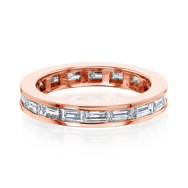 Women’s unique rings-Annello by Kobelli The Bri 14k Rose Gold Baguette Diamond Channel Eternity Ring (GH/SI)