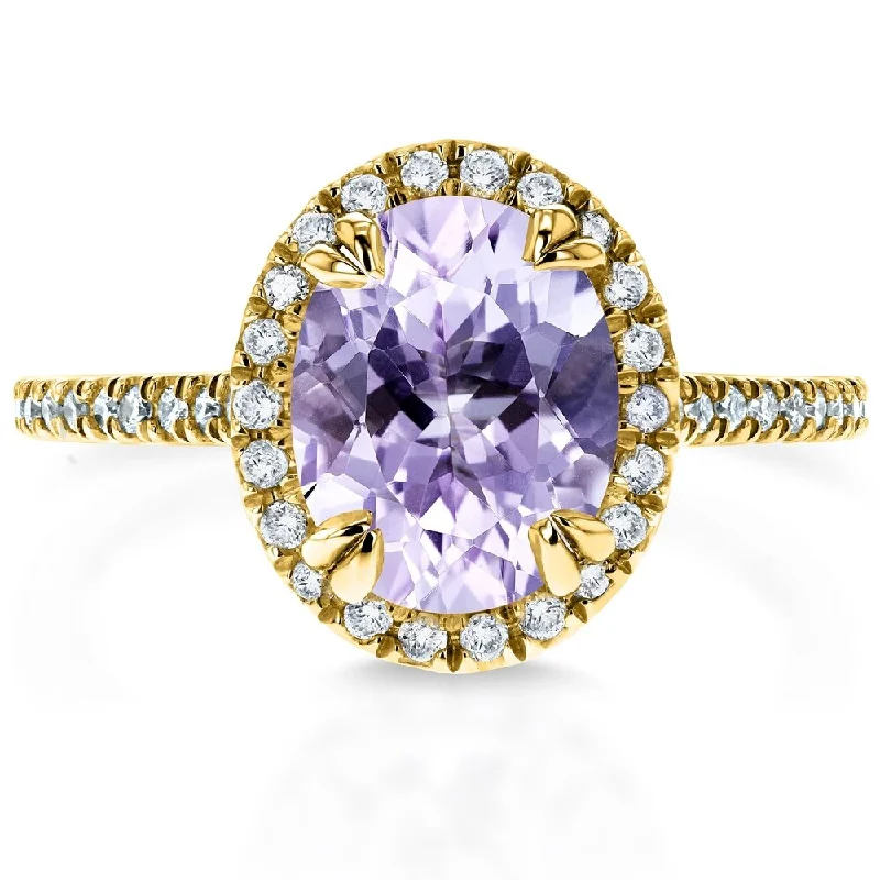 Women’s luxury rings-Annello by Kobelli 14k Gold 1 3/4ct TGW Oval Cut Lavender Purple Amethyst and Diamond Halo Gemstone Ring