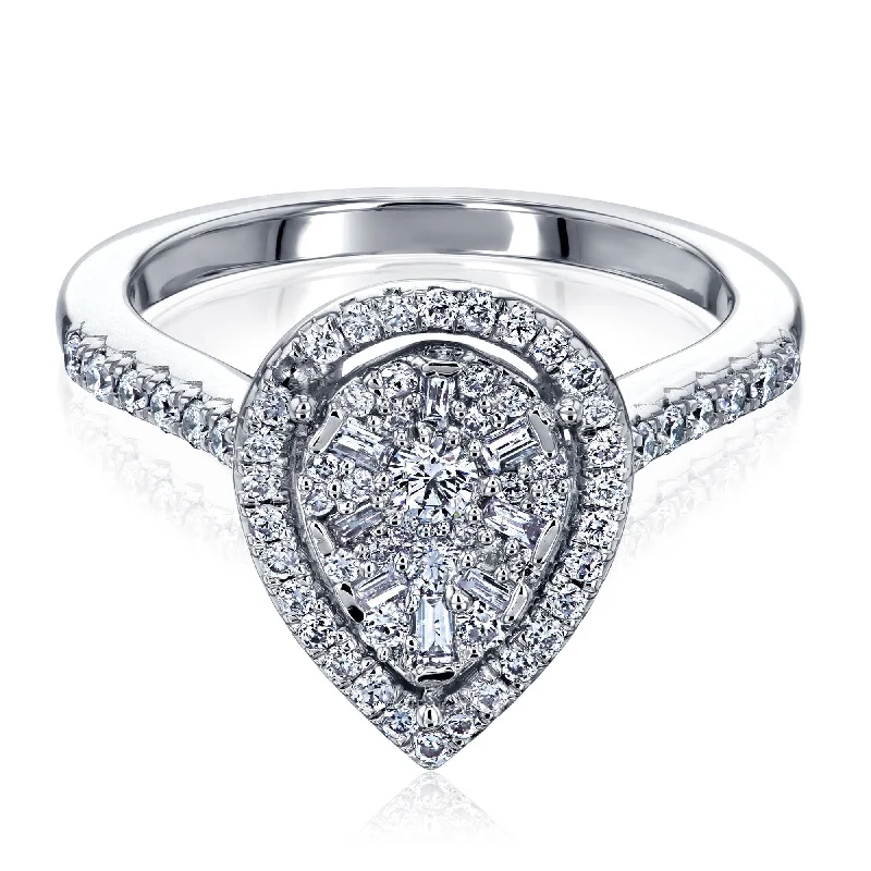 Women’s custom rings-Annello by Kobelli The Pear Cluster 14k White Gold Halo Ring (GH/I, GH/I)