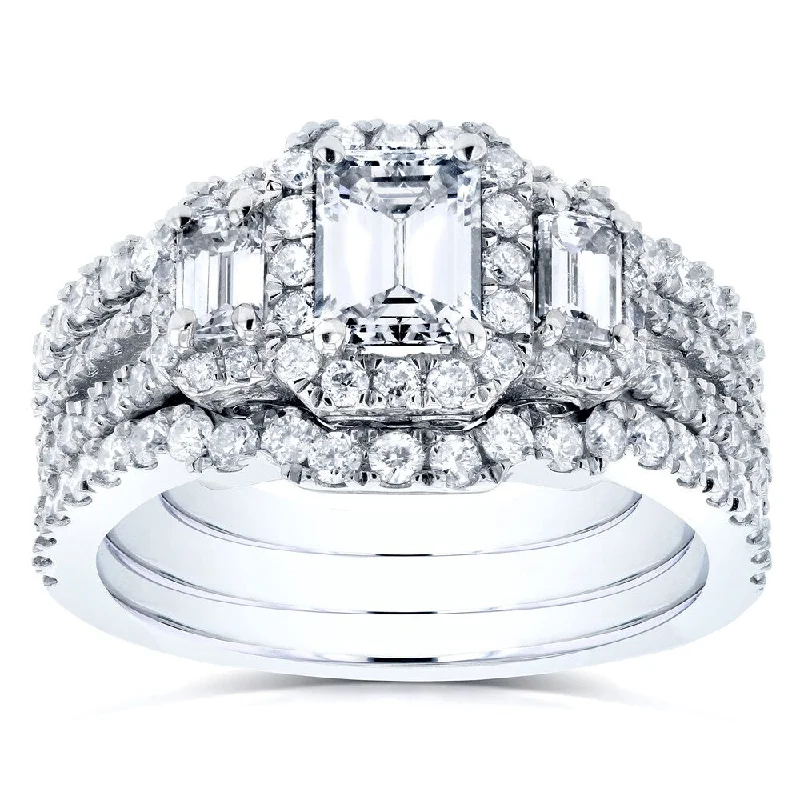 Women’s wedding rings-Annello by Kobelli 14k White Gold 1 3/4ct TDW Diamond Bridal Ring Set