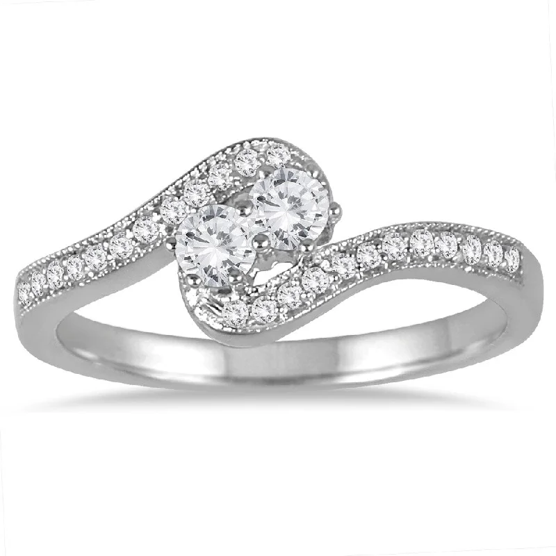 Women’s statement rings-Marquee Jewels 10k White Gold 1/4ct TDW Two-stone Ring (J-K, I2-I3) - White J-K