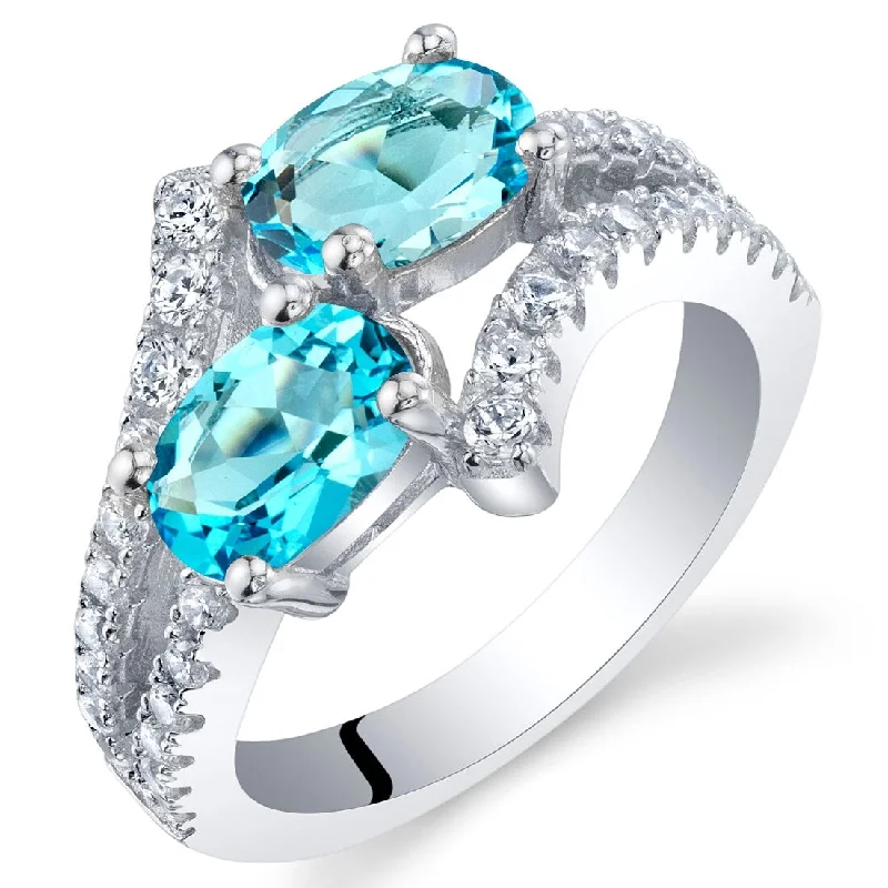 Women’s art deco rings-Sterling Silver 1.75 ct Swiss Blue Topaz Birthstone Ring