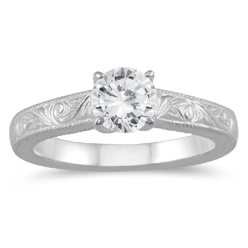 Women’s opal rings-AGS Certified 3/4 Carat Engraved Diamond Solitaire Ring in 14K White Gold (I-J Color, I2-I3 Clarity)