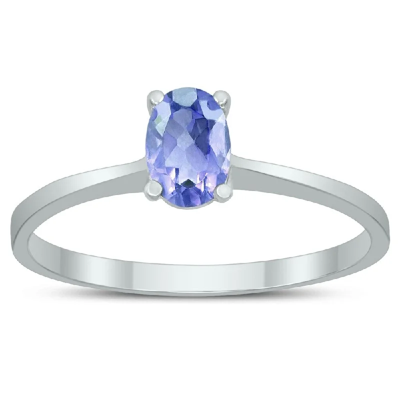 Women’s twisted rings-Oval Solitaire 6X4MM Tanzanite Ring in 10K White Gold