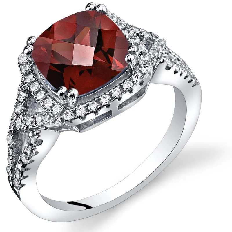 Women’s fine diamond rings-Sterling Silver 2.5 ct Garnet Cocktail Ring