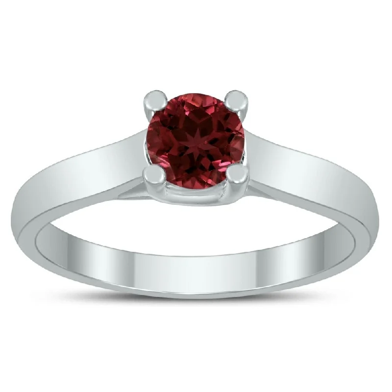 Women’s birthstone wedding rings-Round 5MM Garnet Cathedral Solitaire Ring in 10K White Gold