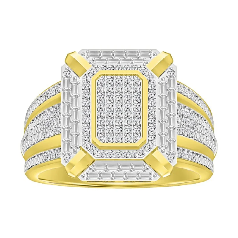 Women’s polished rings-MEN'S RING 0.50CT ROUND/BAGUETTE DIAMOND 10K YELLOW GOLD