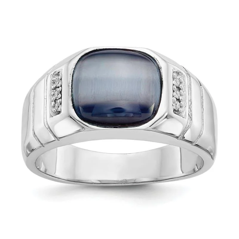 Women’s men’s style rings-10k White Gold Diamond and Grey Cat's Eye Ring