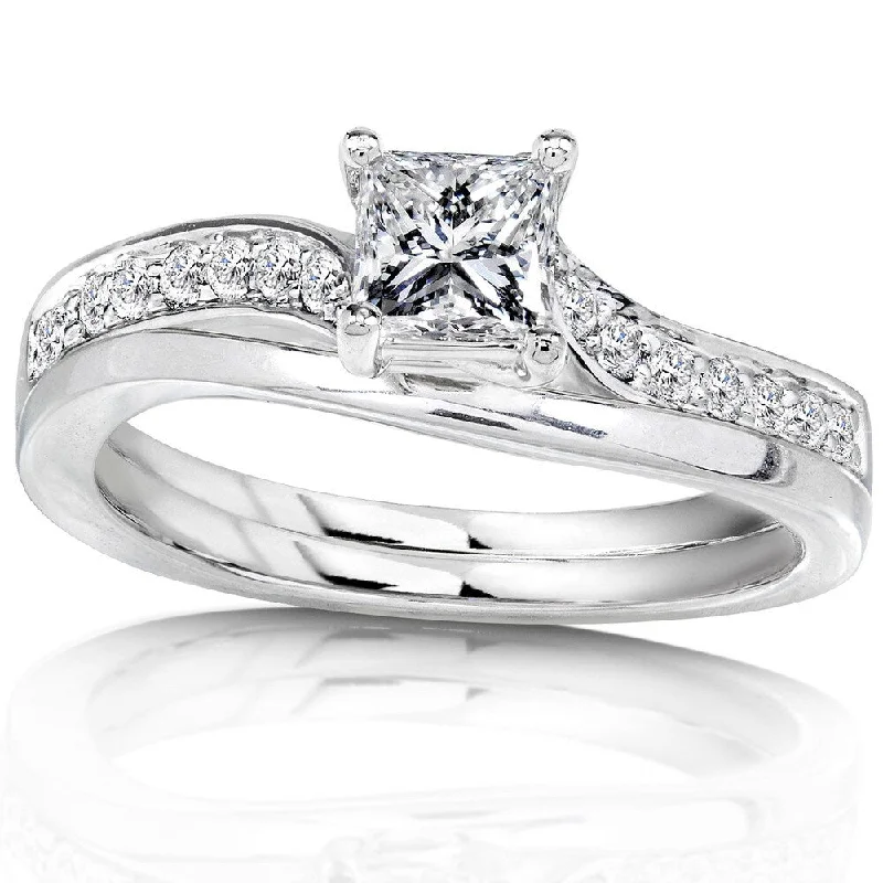 Women’s fine diamond rings-Annello by Kobelli 14k White Gold 1/2ct TDW Diamond Bridal Ring Set