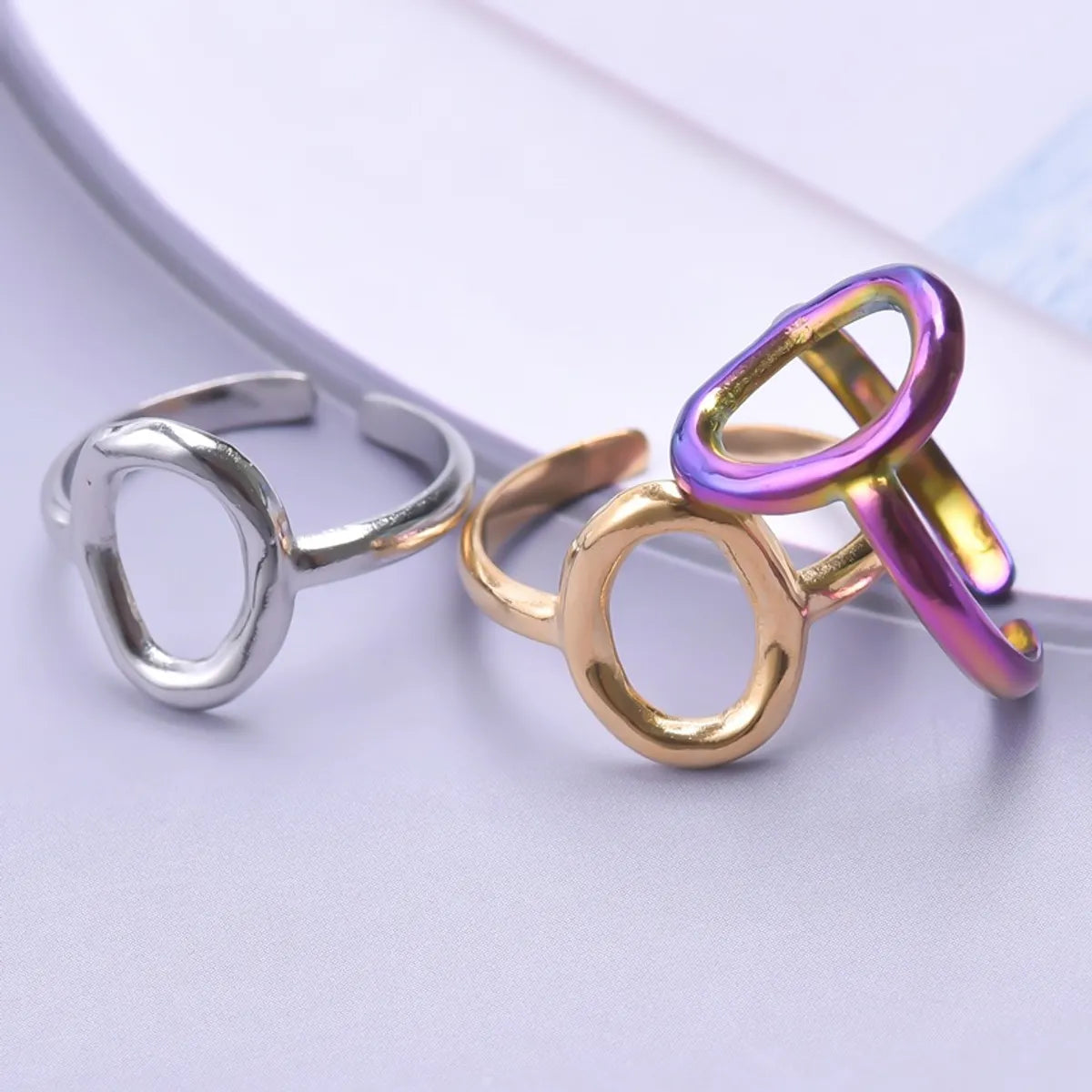 Women’s crystal rings-Simple Style Solid Color Stainless Steel Polishing Rings