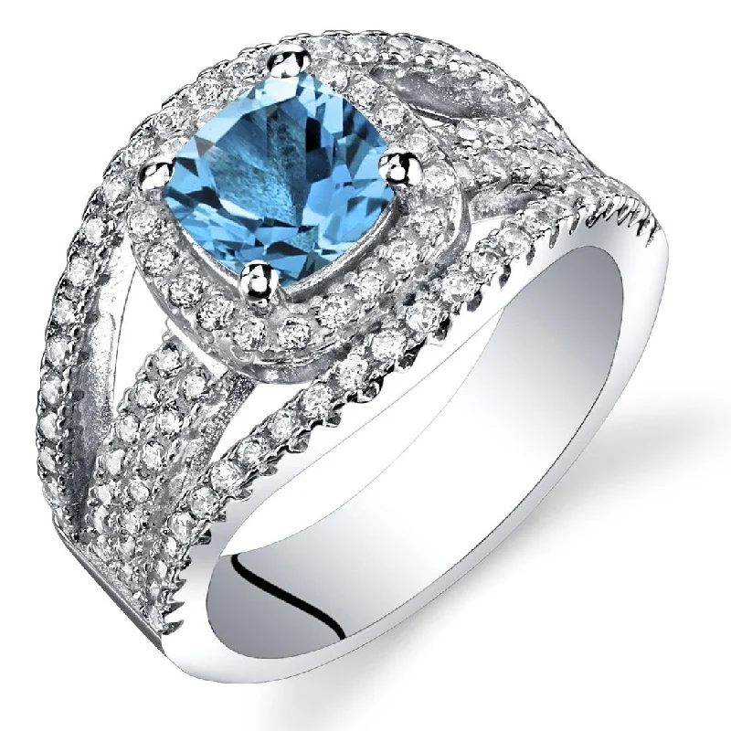 Women’s wedding rings-Sterling Silver 1 ct London Blue Topaz Birthstone Ring