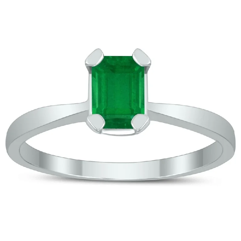 Women’s art deco rings-Emerald Shaped 6X4MM Emerald Solitaire Ring in 10K White Gold