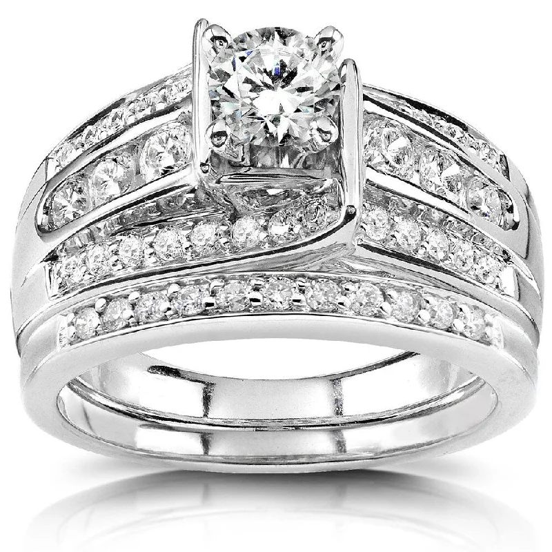 Women’s diamond rings-Annello by Kobelli 14k White Gold 1ct TDW Diamond Bridal Ring Set