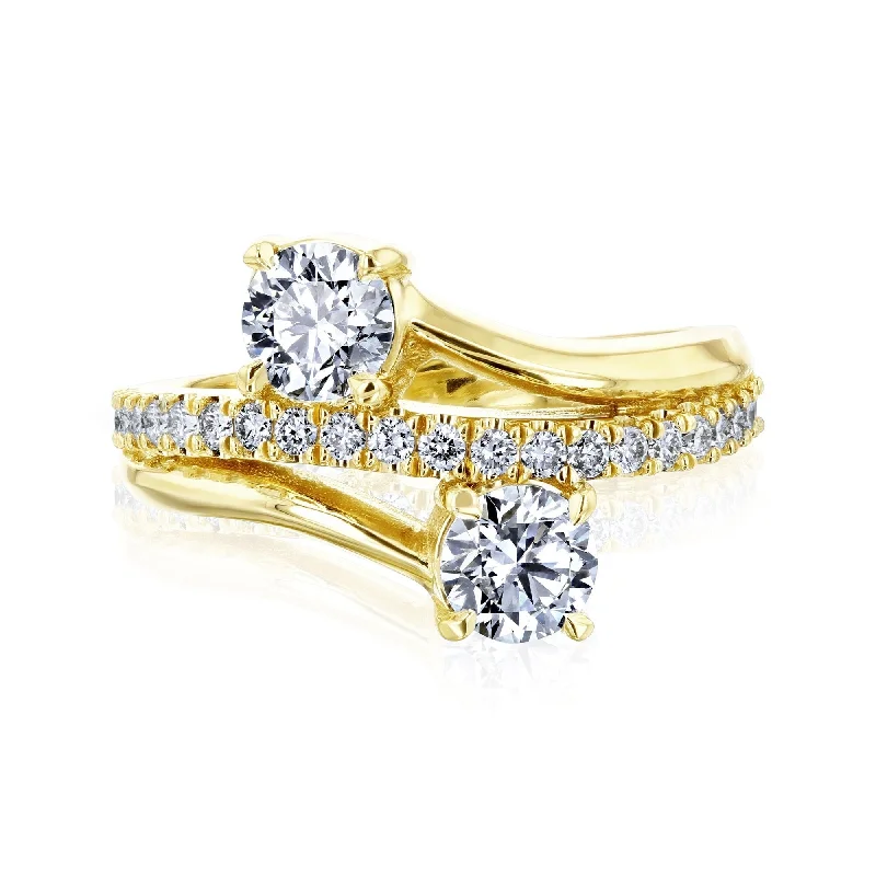 Women’s hammered rings-Annello by Kobelli 14k Gold Duo Diamond Ring (DEF/VS)