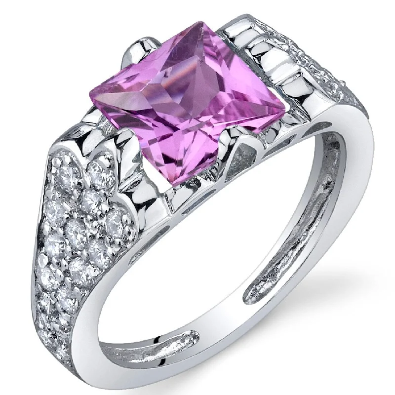 Women’s high-end rings-Sterling Silver 2 ct Created Pink Sapphire Birthstone Ring