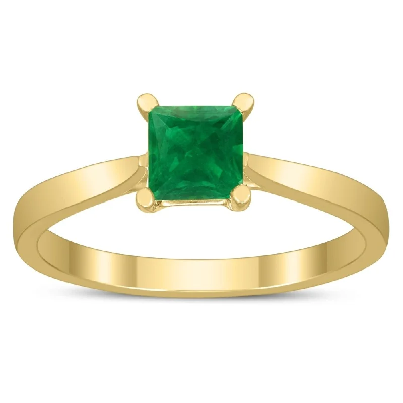 Women’s stylish wedding rings-Square Princess Cut 5MM Emerald Solitaire Ring in 10K Yellow Gold