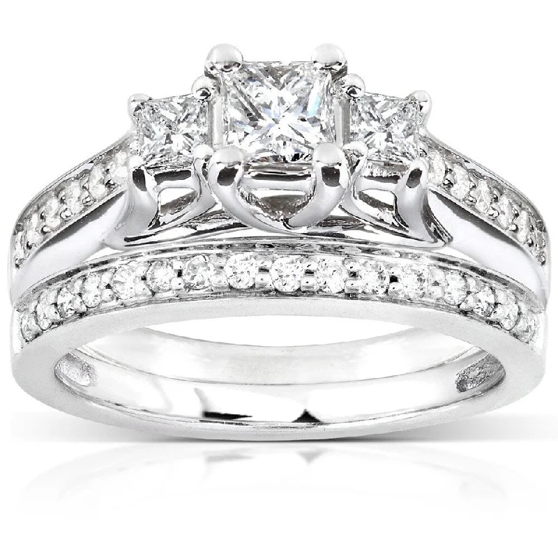 Women’s promise rings-Annello by Kobelli 14k White Gold 4/5ct TDW Diamond Bridal Ring Set