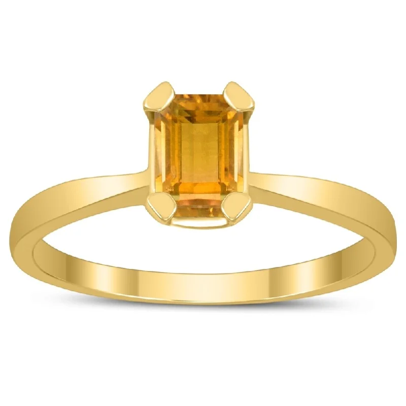 Women’s designer rings-Emerald Shaped 6X4MM Citrine Solitaire Ring in 10K Yellow Gold