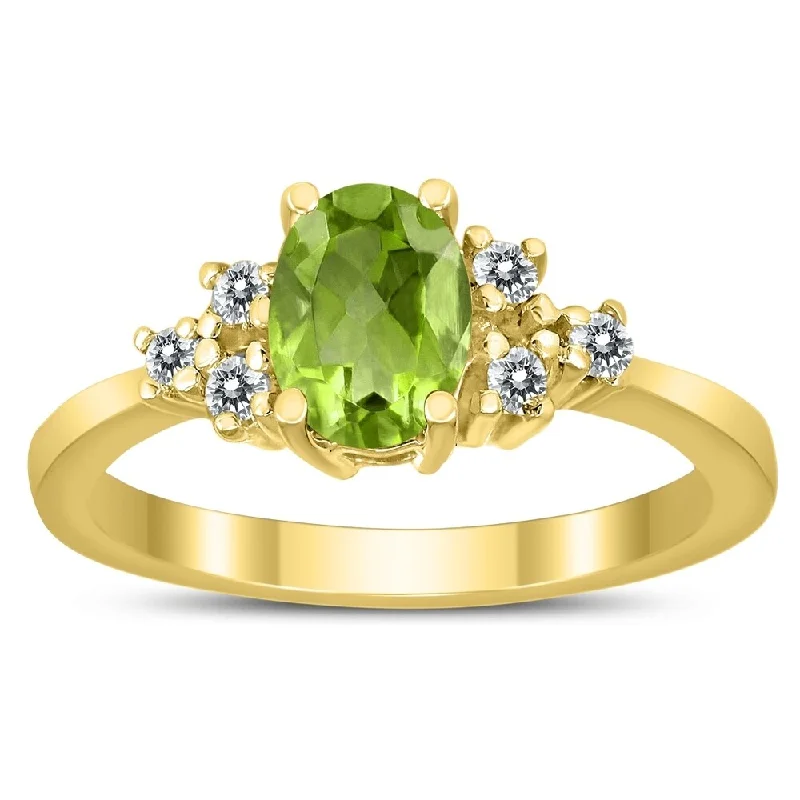 Women’s promise rings-7X5MM Peridot and Diamond Regal Ring in 10K Yellow Gold