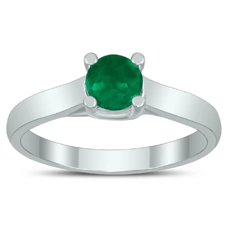 Women’s unique rings-Round 5MM Emerald Cathedral Solitaire Ring in 10K White Gold