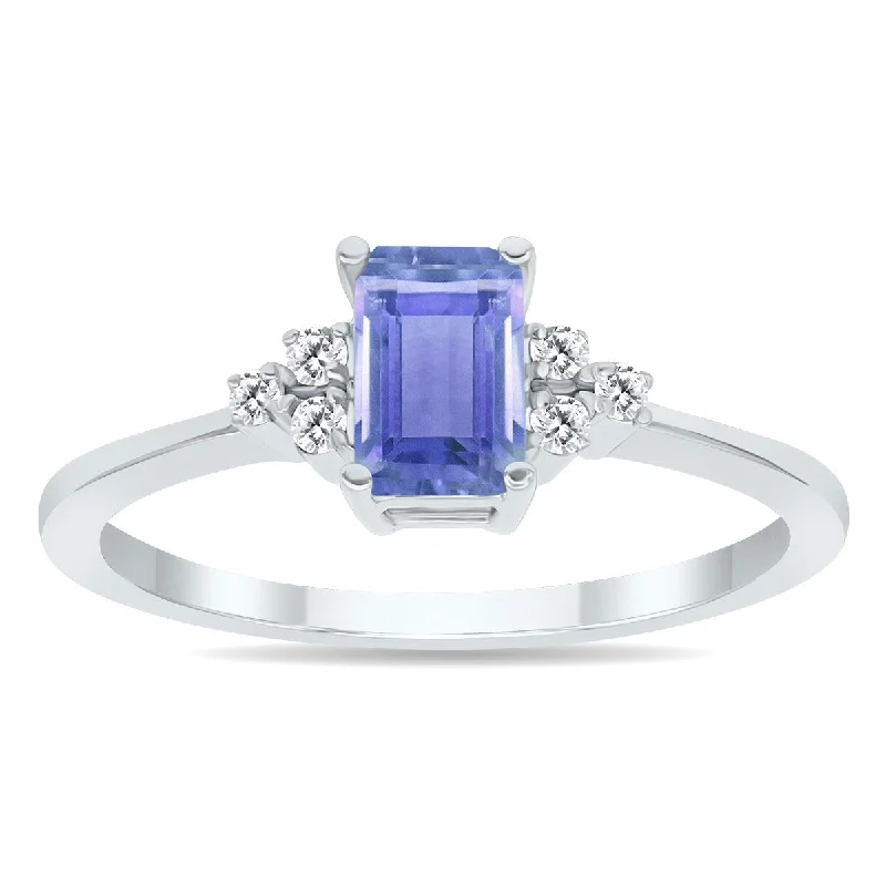 Women’s handmade rings-Tanzanite and Diamond Regal Ring in 10k White Gold