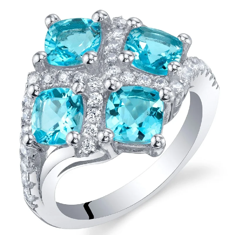 Women’s solitaire rings-Sterling Silver 2.5 ct Swiss Blue Topaz Birthstone Ring