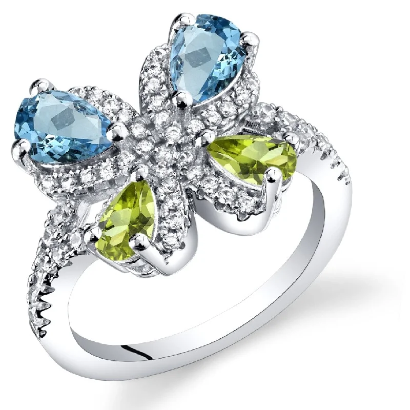 Women’s statement engagement rings-Sterling Silver 1.5 ct Swiss Blue Topaz Birthstone Ring