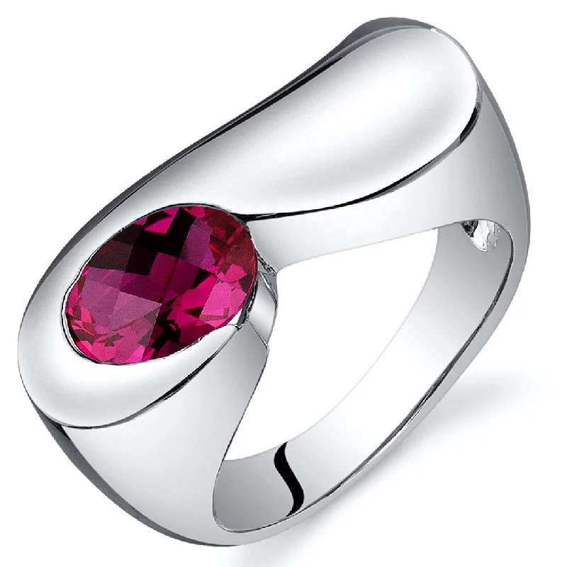 Women’s polished rings-Sterling Silver 1.75 ct Created Ruby Solitaire Ring