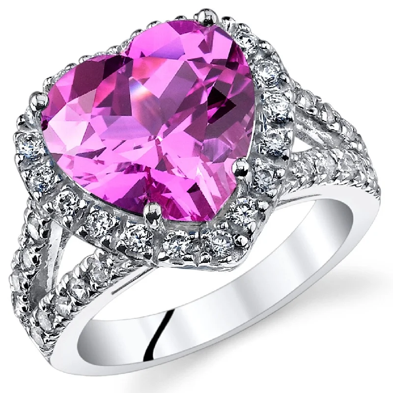 Women’s high-end rings-Sterling Silver 5.5 ct Created Pink Sapphire Birthstone Ring