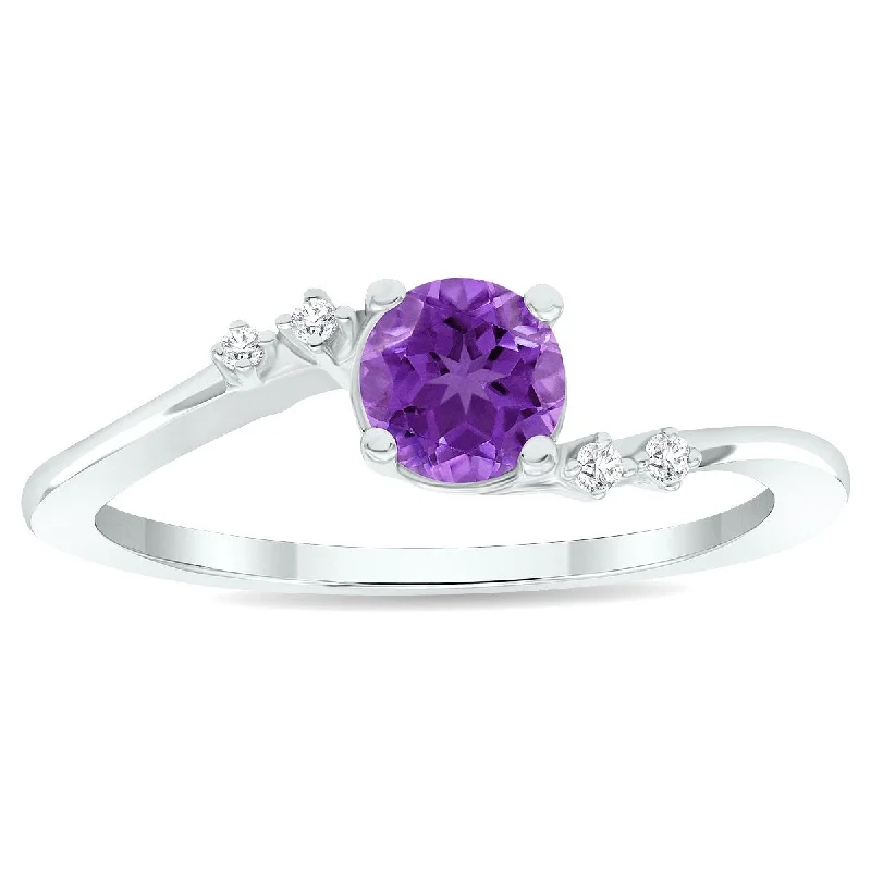 Women’s birthstone wedding rings-Women's Amethyst and Diamond Tierra Ring in 10K White Gold