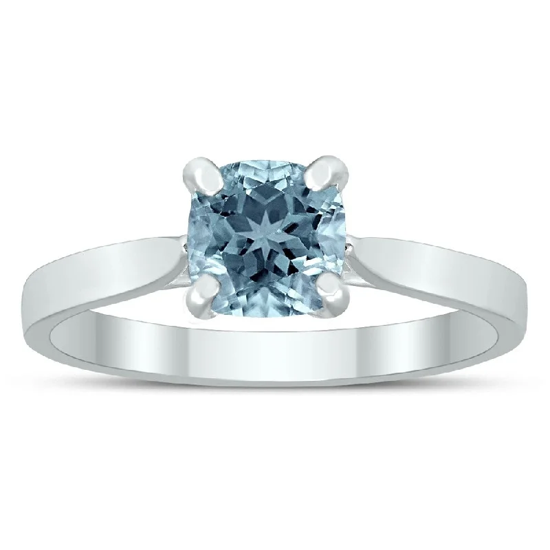 Women’s diamond halo rings-Square Princess Cut 6MM Aquamarine Solitaire Ring in 10K White Gold