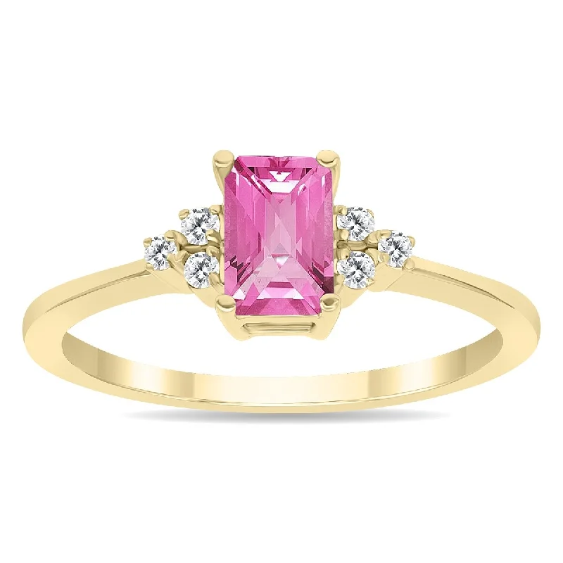 Women’s bridal rings-Pink Topaz and Diamond Regal Ring in 10k Yellow Gold