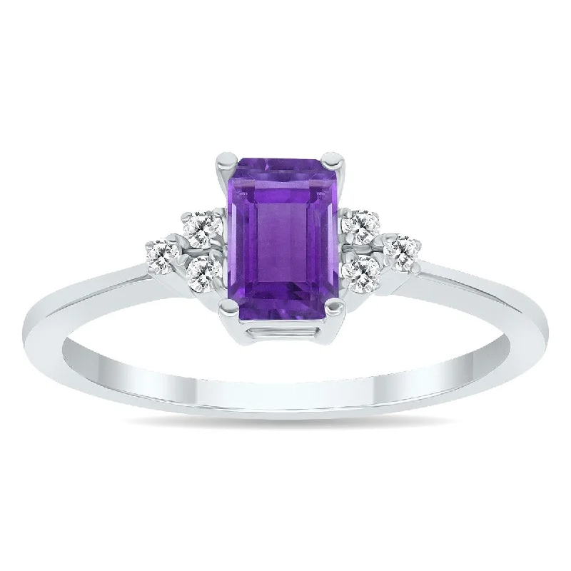 Women’s simple gold rings-Amethyst and Diamond Regal Ring in 10k White Gold