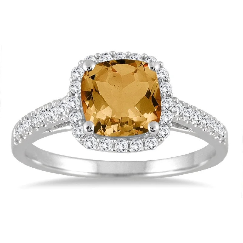 Women’s elegant rings-Citrine and Diamond Ring in 10K White Gold