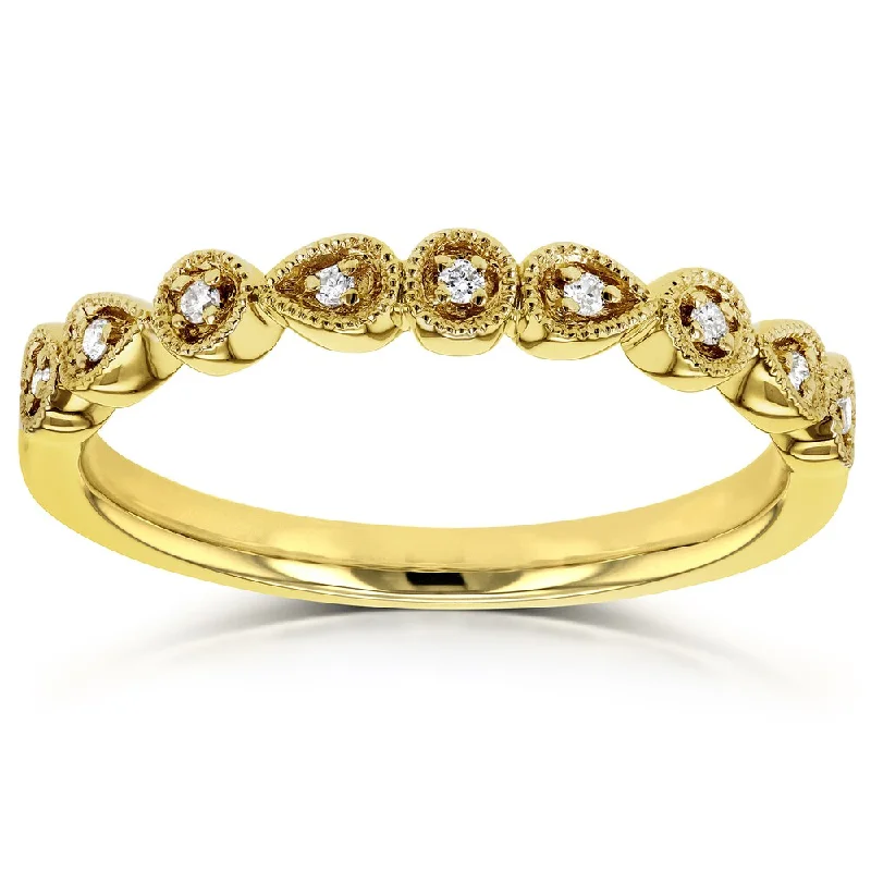 Women’s custom rings-Annello by Kobelli 10k Yellow Gold Diamond Accented Milgrain Ring