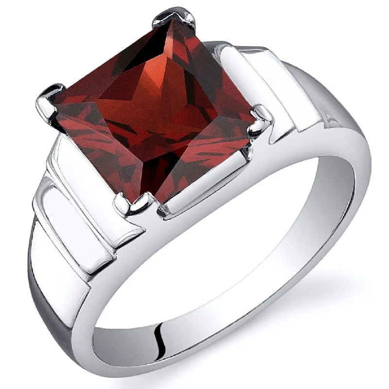 Women’s vintage style rings-Sterling Silver 3 ct Garnet Solitaire Ring