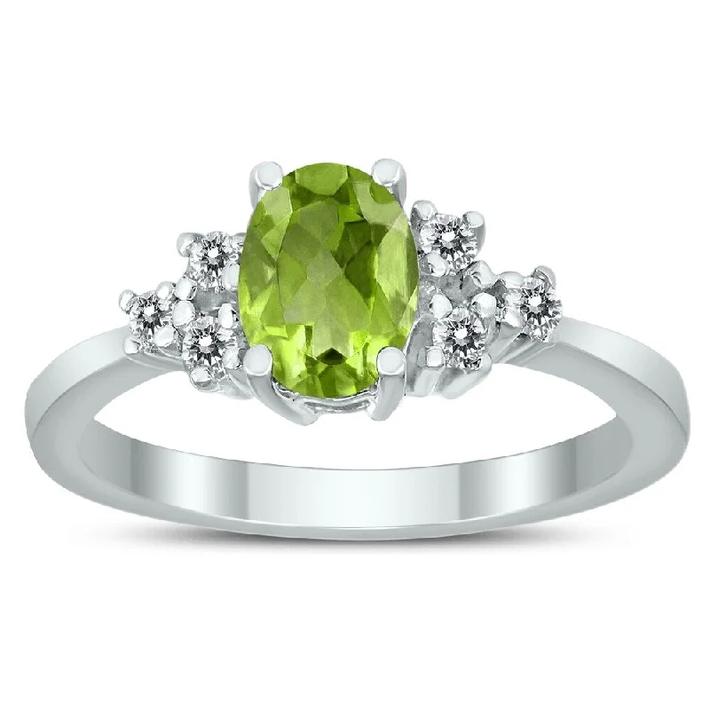 Women’s opal engagement rings-7X5MM Peridot and Diamond Regal Ring in 10K White Gold